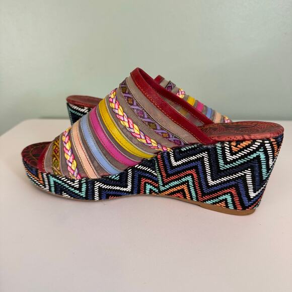 Mules Wedge Sandals 8 Colorful Mesh Leather Open Toe Slip On Retro Festival Boho - Picture 12 of 12